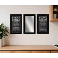 Set Of Three Family Recipe Black Framed Print Kitchen Wall Art And Mirror
