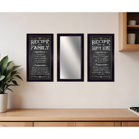 Set Of Three Family Recipe Black Framed Kitchen Wall Art With Mirror