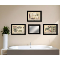 Set Of Four Garden Bath Black Framed Bathroom Wall Art And Mirror With Hooks