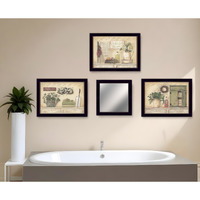 Set Of Four Garden Bath Black Framed Bathroom Wall Art And Mirror With Hooks