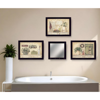 Set Of Four Garden Bath Black Framed Bathroom Wall Art And Mirror With Hooks