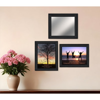 Set Of Three Passion and Teamwork Black Framed Wall Art With Mirror