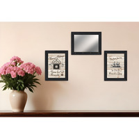 Set Of Three Friendship Journey Black Framed Wall Art With Mirror And Hooks