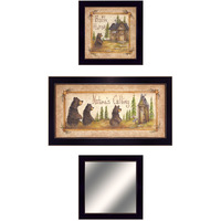 Set Of Three Natures Calling Black Framed Bathroom Wall Art With Mirror