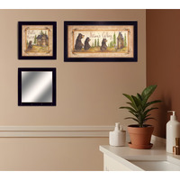 Set Of Three Natures Calling Black Framed Bathroom Wall Art With Mirror And Hooks