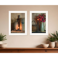 Set Of Two Country Candlelight White Framed Print Wall Art