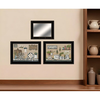 Set Of Three Farmhouse Kitchen Black Framed Kitchen Wall Art With Mirror And Hooks