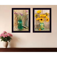 Set Of Two Country Sunflowers and Chives Black Framed Print Wall Art