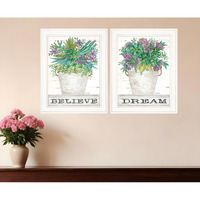 Set Of Two Succulents Dream and Believe White Framed Print Wall Art