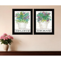 Set Of Two Succulents Dream and Believe Black Framed Print Wall Art