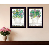 Set Of Two Succulents Dream and Believe Black Framed Print Wall Art