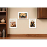 Set Of Three Harvest Moon White Framed Print Kitchen Wall Art