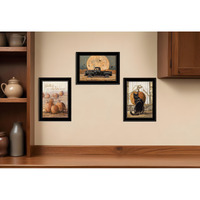 Set Of Three Harvest Moon Black Framed Print Kitchen Wall Art