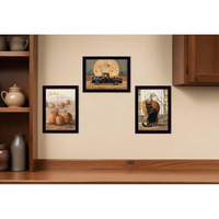 Set Of Three Harvest Moon Black Framed Print Kitchen Wall Art