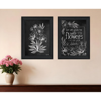 Set Of Two Vintage Flowers in Bloom Black Framed Print Wall Art