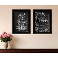 Set Of Two Vintage Flowers in Bloom Black Framed Print Wall Art