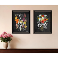 Set Of Two Love Grows Here Black Framed Print Wall Art