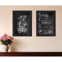 Set Of Two Vintage Chalkboard Blooms Black Framed Print Wall Art