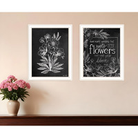 Set Of Two Vintage Chalkboard Blooms White Framed Print Wall Art