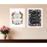 Set Of Two Flowers Make Us Laugh White Framed Print Wall Art