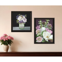 Set Of Two Lilac and Wild Plum Bouquet Black Framed Print Wall Art