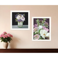 Set Of Two Lilac and Wild Plum Bouquet White Framed Print Wall Art