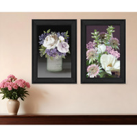Set Of Two Lilac and Wild Plum Bouquet Black Framed Print Wall Art