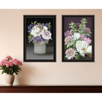 Set Of Two Lilac and Wild Plum Bouquet Black Framed Print Wall Art