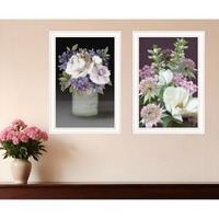 Set Of Two Lilac and Wild Plum Bouquet White Framed Print Wall Art