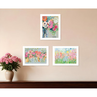Set Of Three Garden Flowers White Framed Print Wall Art