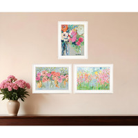 Set Of Three Garden Flowers White Grooved Frame Print Wall Art
