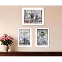 Set Of Three Love Life And Lavender White Framed Print Wall Art