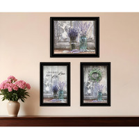 Set Of Three Love Life and Lavender Black Framed Print Wall Art