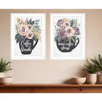 Set Of Two Coffee And Flowers White Framed Print Kitchen Wall Art