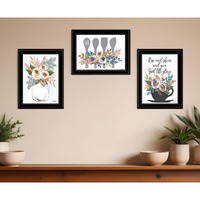 Set Of Three Rise and Shine Kitchen Black Framed Print Kitchen Wall Art