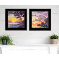 Set Of Two Carmel Beach and Lighthouse Black Framed Print Wall Art