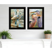 Set Of Two Blue Heron Duet Black Framed Print Wall Art