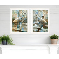 Set Of Two Marsh Herons I and Sea II White Framed Print Wall Art