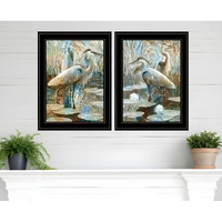 Set Of Two Marsh Herons I and Sea II Black Framed Print Wall Art