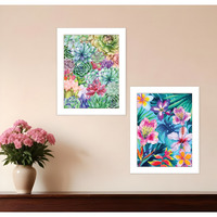 Set Of Two Succulents Paradise and Tropical Flowers White Framed Print Wall Art