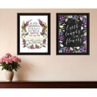 Set Of Two Flowers Make Us Laugh Black Framed Print Wall Art
