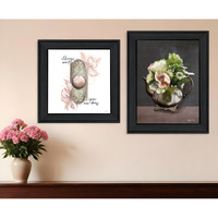 Set Of Two Vintage Floral Tea Pot and Door Knob Black Framed Print Kitchen Wall Art