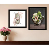 Set Of Two Vintage Floral Tea Pot and Door Knob Black Framed Print Kitchen Wall Art