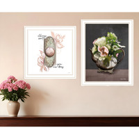 Set Of Two Vintage Floral Tea Pot and Door Knob White Framed Print Kitchen Wall Art