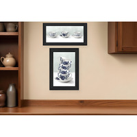 Set Of Two Tea tower with Cups and Sauces Black Framed Print Kitchen Wall Art