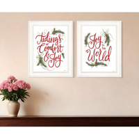 Set Of Two Good Tidings and Joy White Framed Print Wall Art