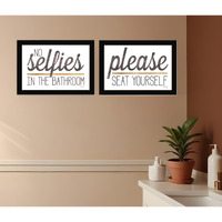 Set Of Two No Selfies When Seated Black Framed Print Bathroom Wall Art