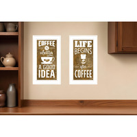 Set Of Two Life Begins and Ends With Coffee White Framed Print Wall Art