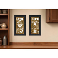 Set Of Two Life Begins and Ends With Coffee Black Framed Print Wall Art