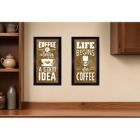 Set Of Two Life Begins and Ends With Coffee Black Framed Print Wall Art